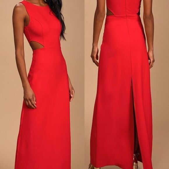 Lulu’s Guest to Impress Cutout Red Maxi Holiday Christmas Dress - Women’s US L - Picture 1 of 11